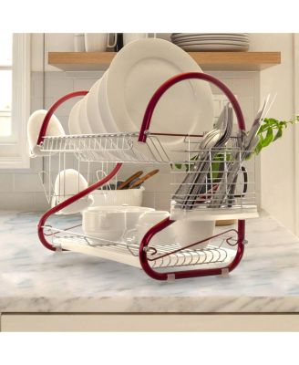 16 Inch Two Shelf Iron Wire Dish Rack in Red