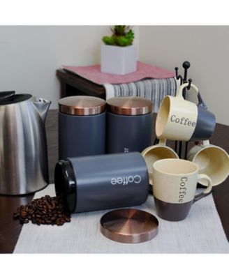 Essential Kitchen Storage 3 Piece Sugar, Coffee and Tea Canister Set in Matte Gray