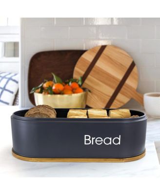 Bamboo Kitchen Countertop 4 Piece Metal Bread Basket and Canister Set in Gray with Lids