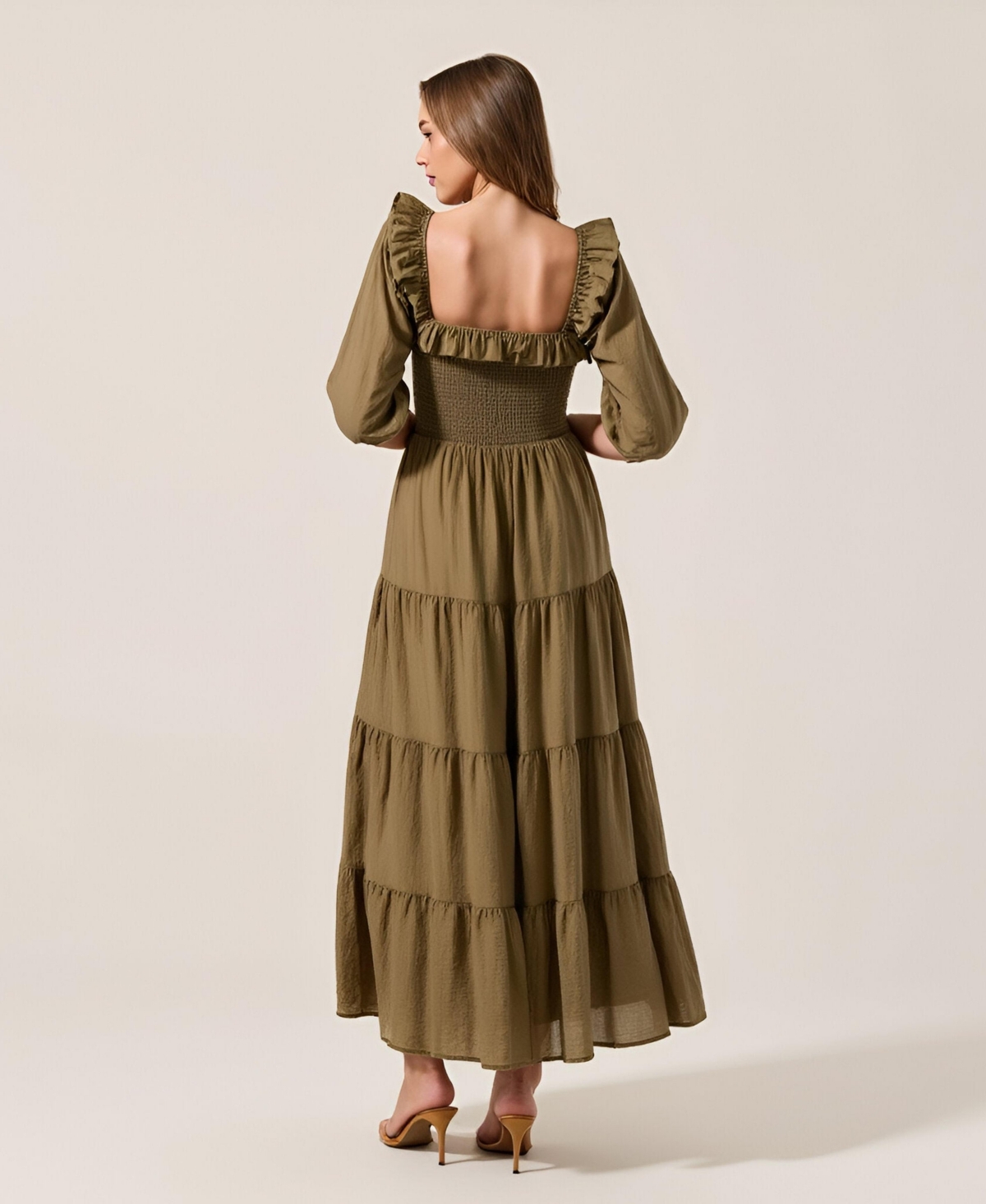 Modenaire Women's Tiered Smocked-Bodice Square-Neck Maxi Dress