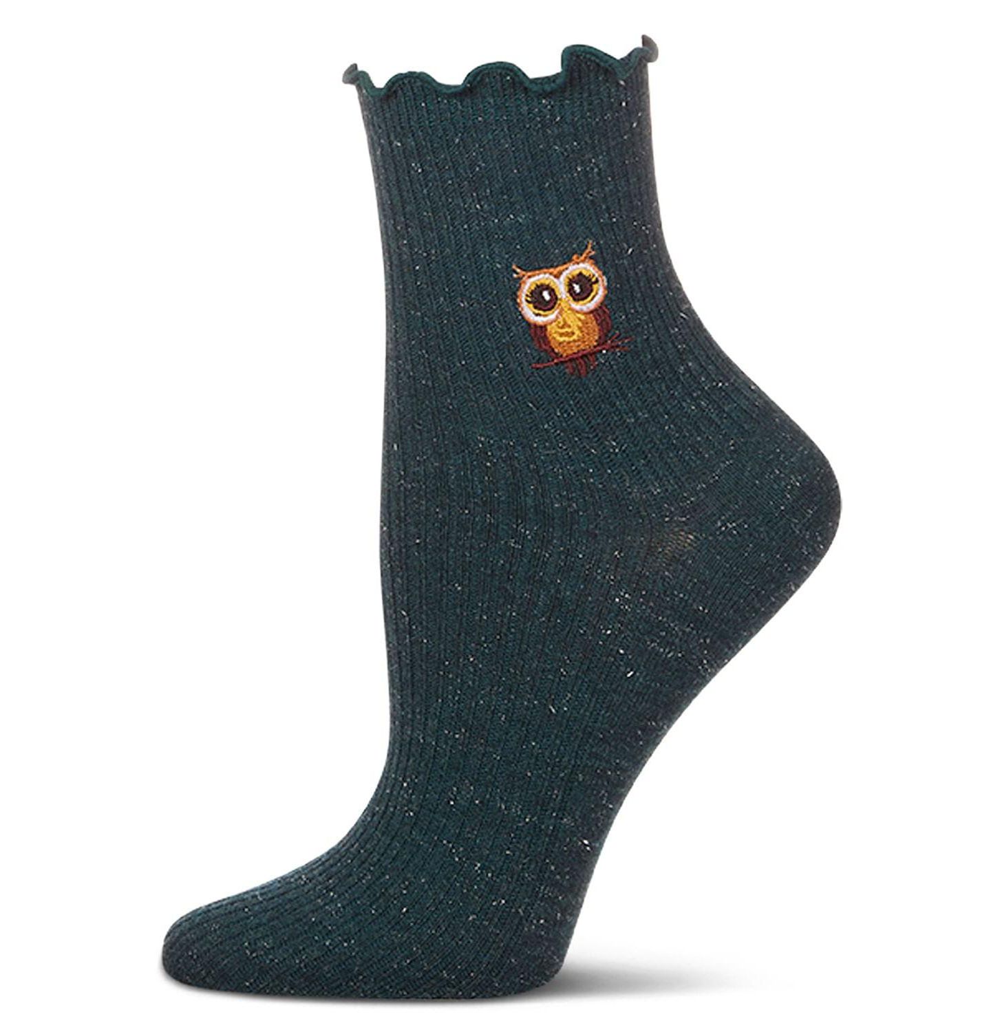 Носки Owl, вышивка, средней высоты, хлопок, в рубчик — MeMoi, цвет: Бирюзовый — фото 1