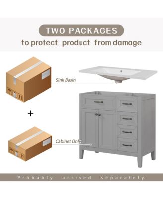 36" Bathroom Vanity with Sink Combo, Cabinet with Drawers, Solid Frame and MDF Board