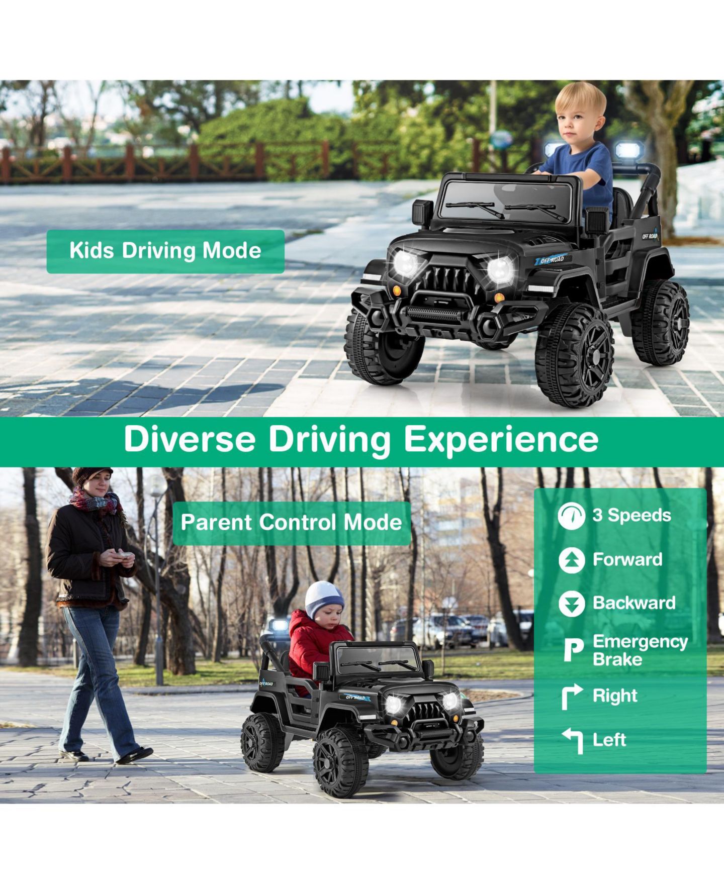Детская игрушка HONGGE 12V Kids Ride On Truck Car with Remote Control, Threaded Wheels, and 3 Speeds, цвет: Чёрный — фото 6