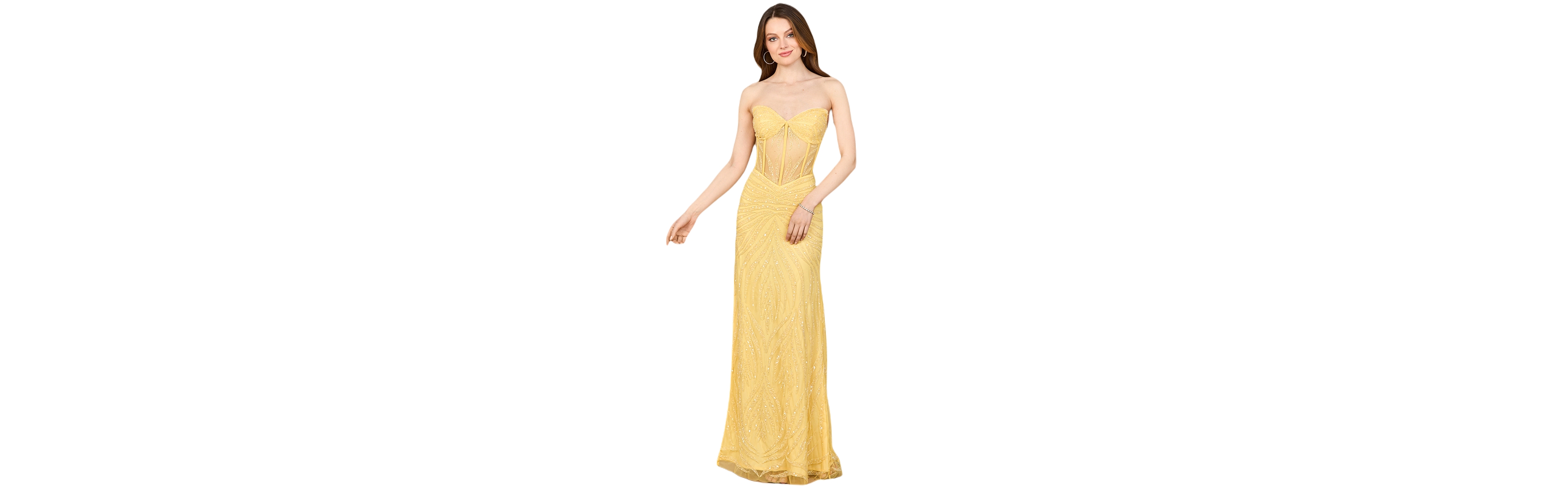 Lara Women's Beaded Corset Prom Dress with Slit