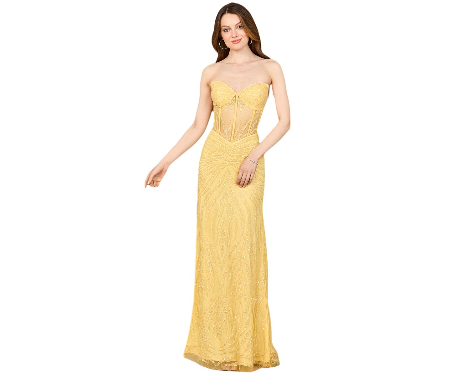 Women's Beaded Corset Prom Dress with Slit