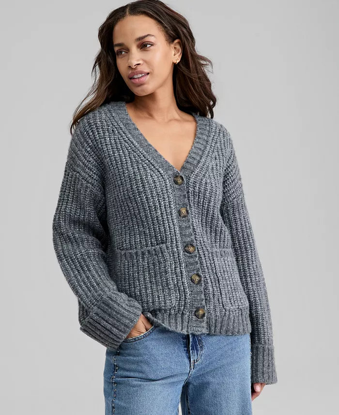 Petite Chunky V-Neck Cardigan Sweater