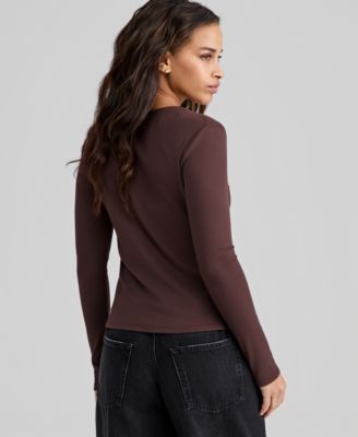 Women's Lace-Trim Ribbed-Knit Top, Macy's Exclusive