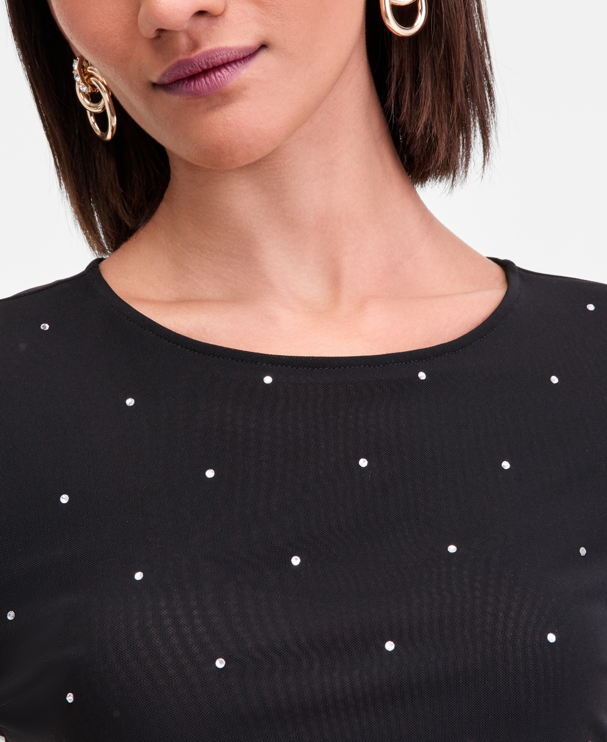 I.n.c. International Concepts Women's Crystal Mesh Long-Sleeve Top, Macy's Exclusive