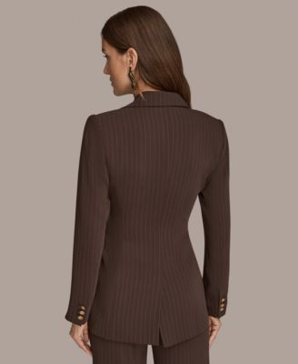 Women's Notch Lapel Collar Pinstripe Tie-Waist Jacket