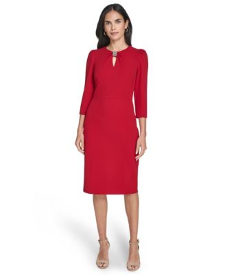 Jessica Howard - Petite Jewel Neck Rhinestone Trim Sheath Dress