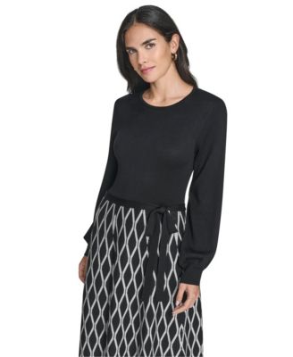 Petite Long Sleeve Fit & Flare Sash Midi Dress