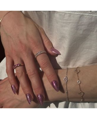 Suzy Levian Sterling Silver Cubic Zirconia Clover and Circle Station Bracelet