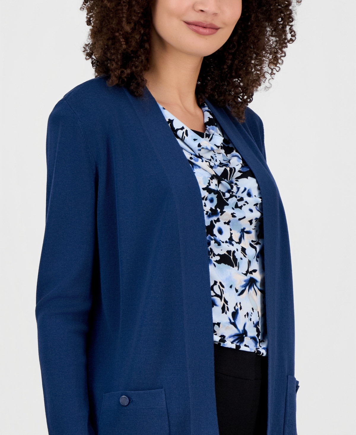 Anne Klein Women's Malibu Fine Rib Open-front Cardigan In Blue