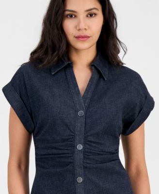 Women's Collared Button-Front Midi Dress