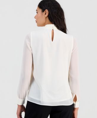 Women's Long-Sleeve Tie-Neck Blouse