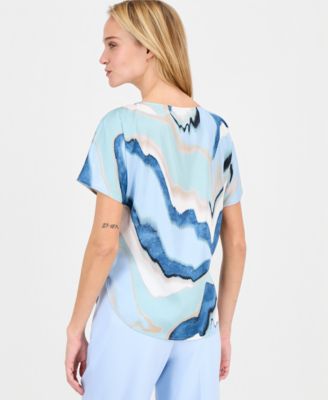 Women's Printed Boat-Neck Short-Sleeve Top