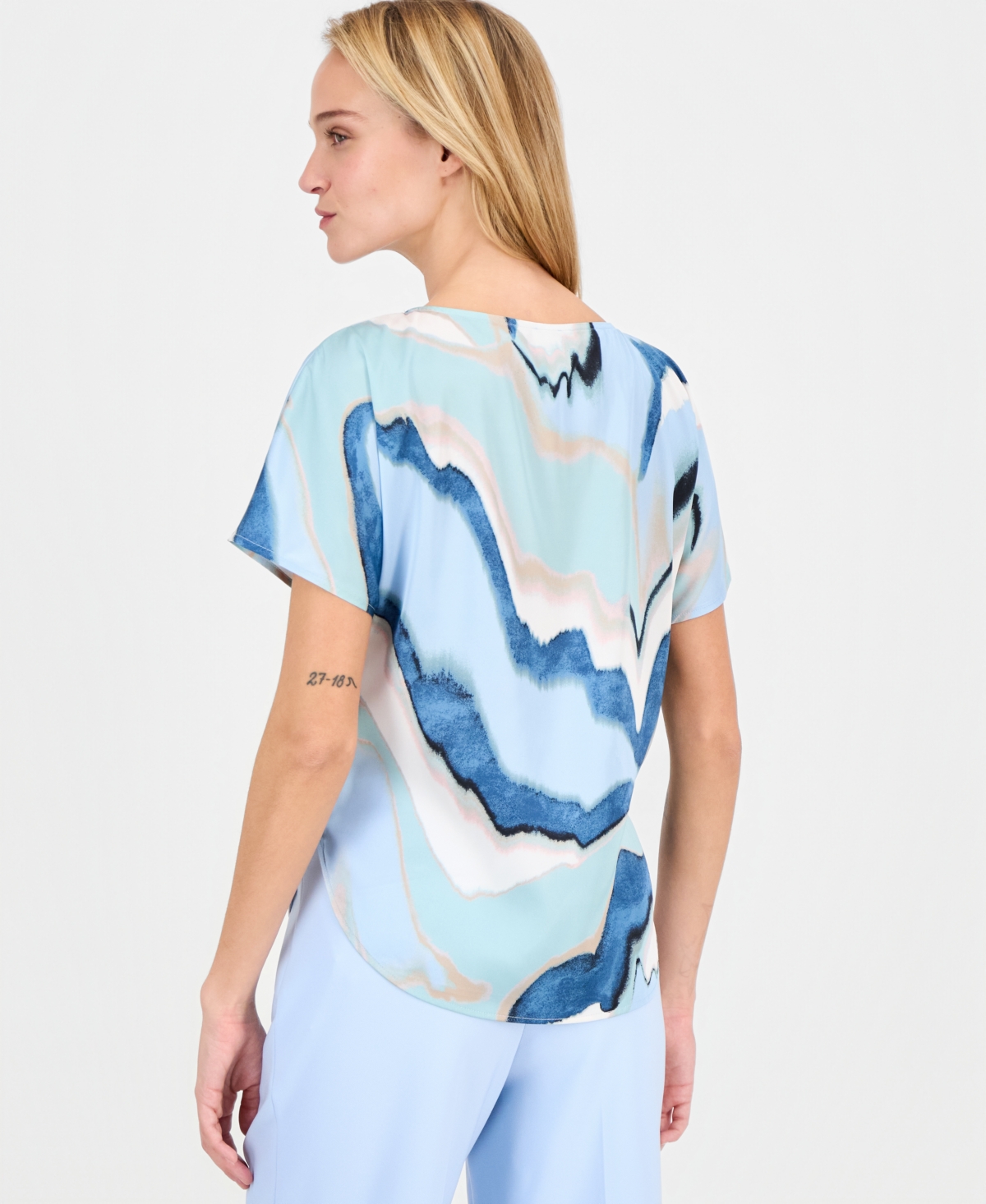 Anne Klein Women's Printed Boat-neck Short-sleeve Top In Multi