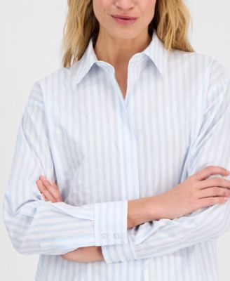 Women's Striped Drop-Shoulder Button Up Shirt