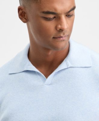 Men's Long Sleeve Ribbed Johnny Collar Polo Sweater, Macy's Exclusive