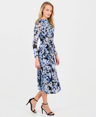 Women's Printed Ruched A-Line Midi Dress