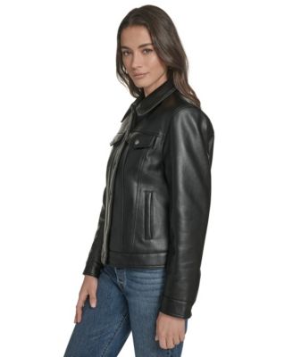Women's Regular Faux Leather Trucker Jacket