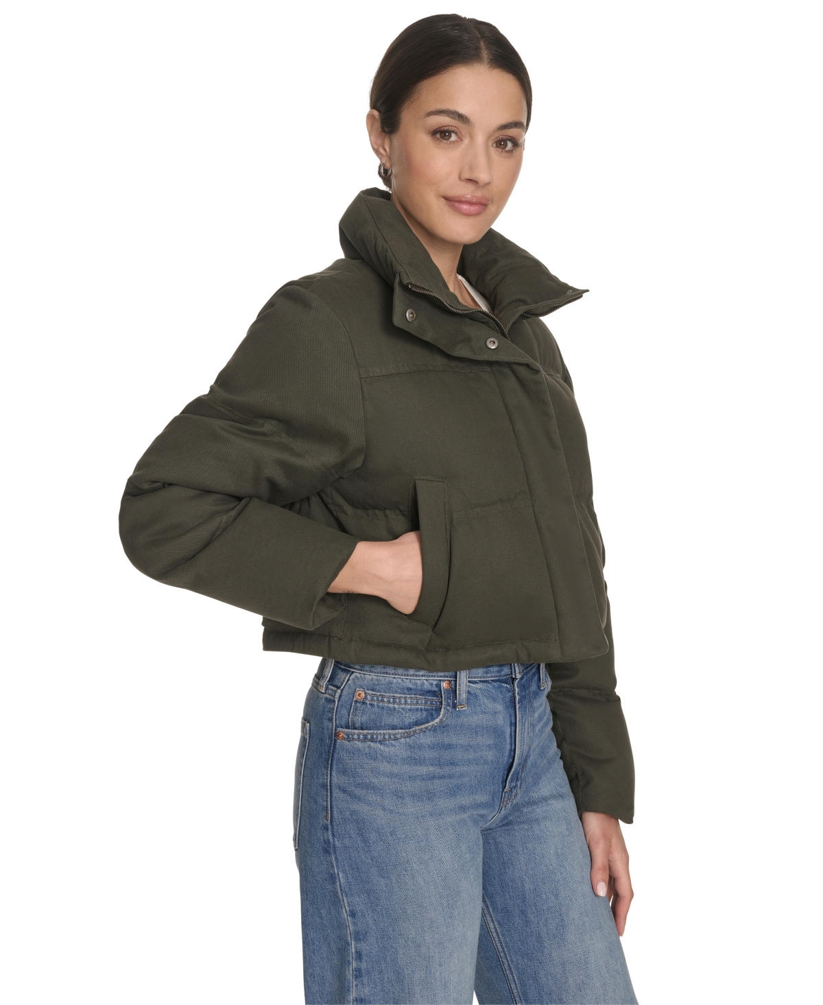Levi's Women's Regular Cropped Cotton Puffer Jacket In Green