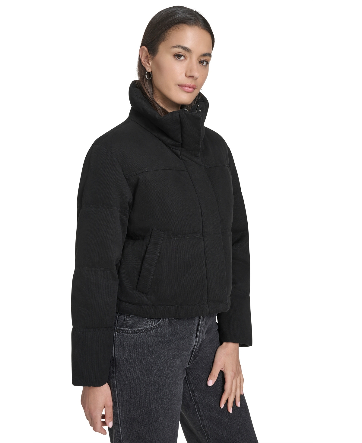 Levi's Women's Regular Cropped Cotton Puffer Jacket In Black