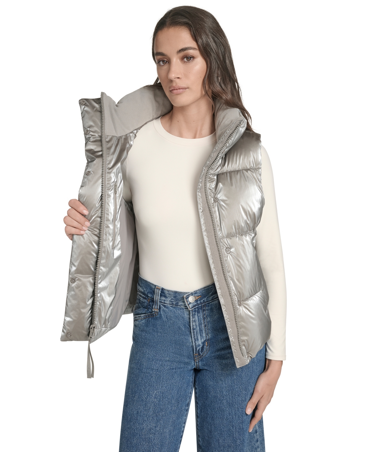 Levi's Women's Regular Stand Collar Puffer Vest Jacket In Silver