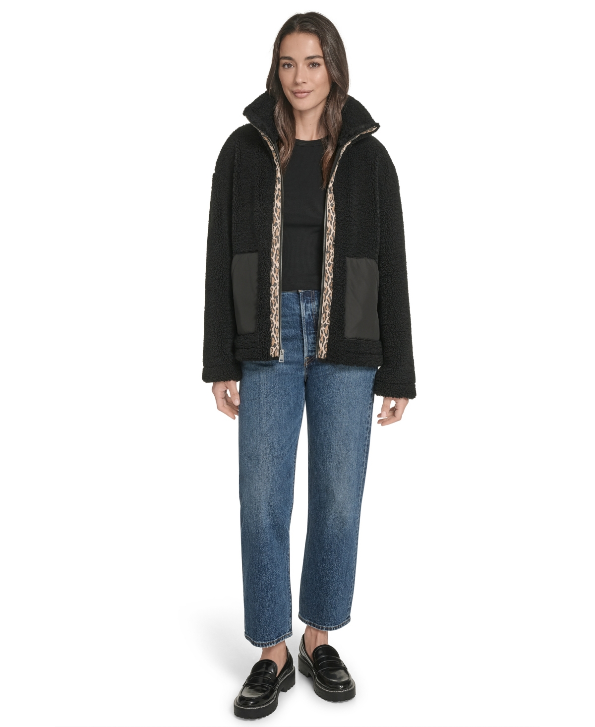 Levi's Women's Regular Stand Collar Sherpa Teddy Jacket In Black