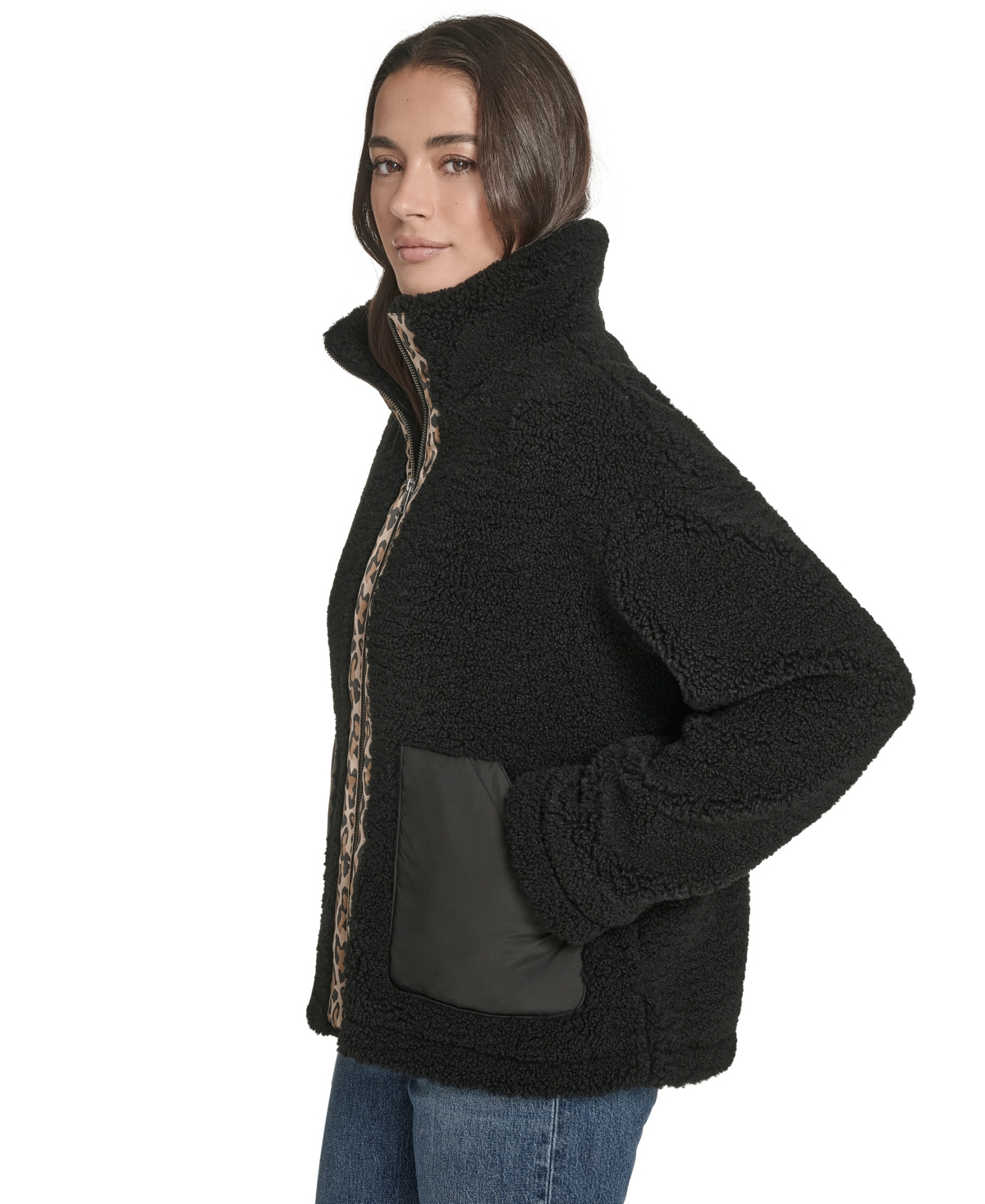Levi's Women's Regular Stand Collar Sherpa Teddy Jacket In Black