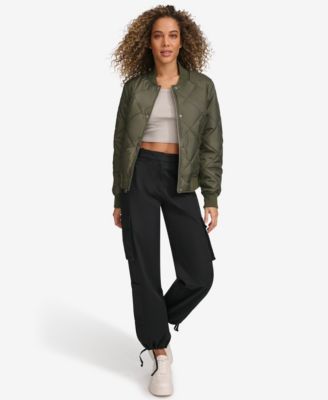 Women's Regular Diamond Quilted Sherpa Lined Bomber Jacket