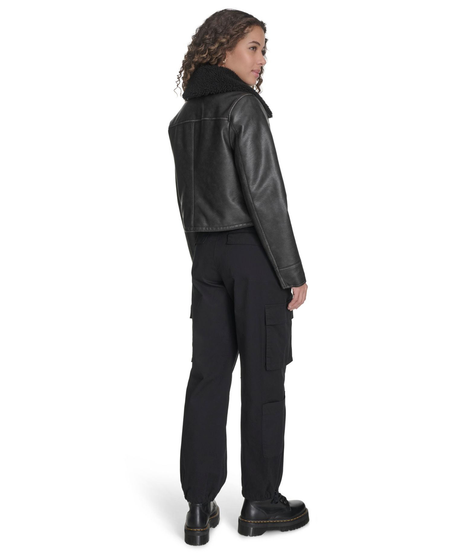 Women's Regular Faux Leather Aviator Jacket