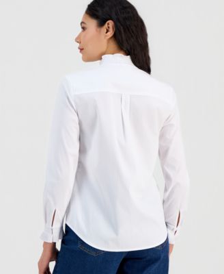 Women's Pleated-Trim Button-Down Shirt