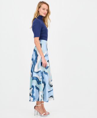 Women's Printed Pull-On Flare-Hem Maxi Skirt 