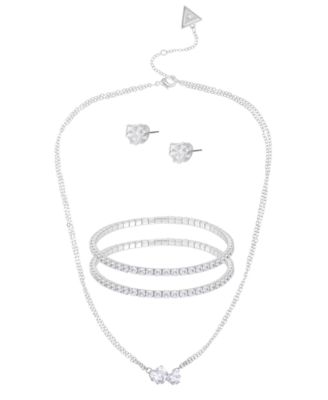  3-Pc. Cubic Zirconia Metal-Tone Heart Necklace, Stud Earrings, and Bracelet Gift Set