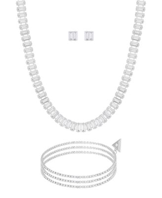 3-Pc. Rhinestone and Glass Stone Metal-Tone Necklace, Stud Earrings, and Bracelet Set