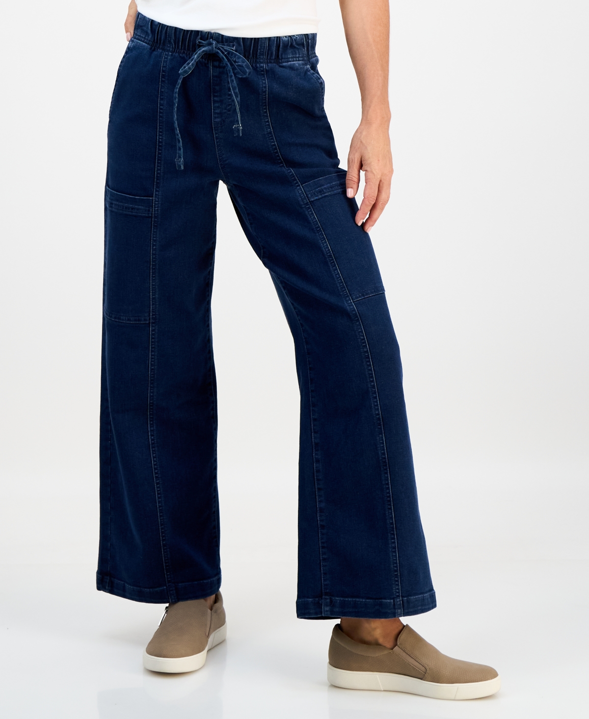 Style & Co Petite Wide-leg Utility Jeans, Macy's Exclusive In Blue