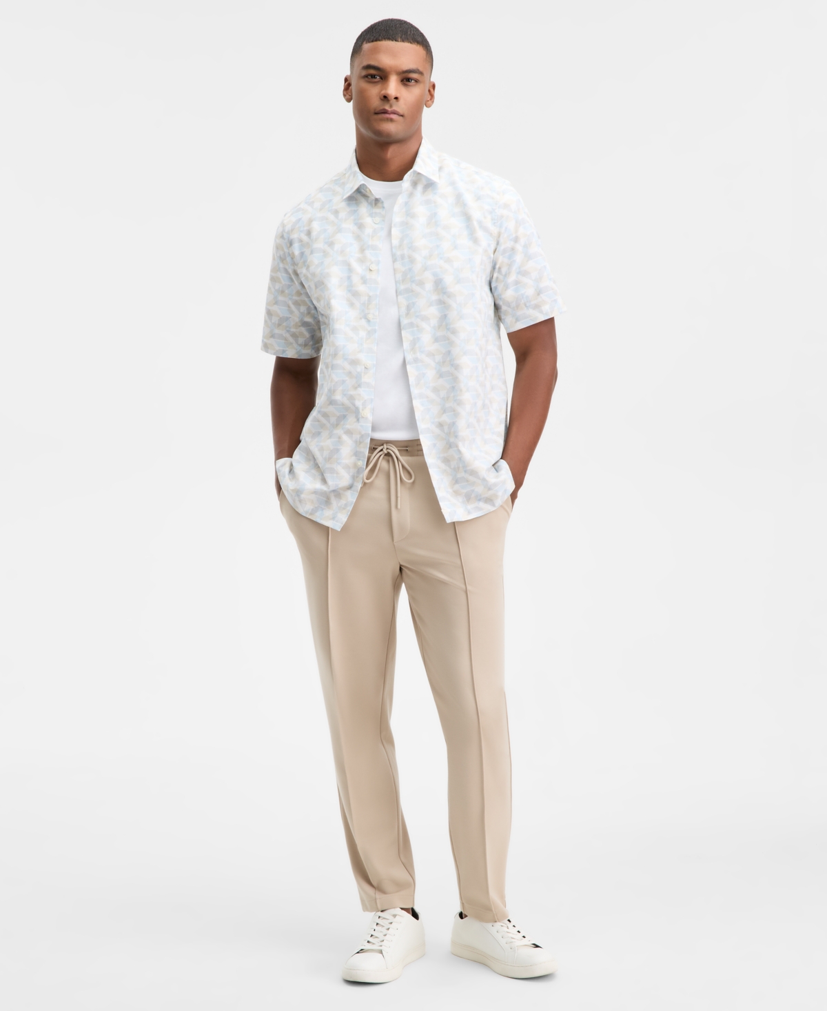 Alfani Men's Jesse Geo-print Short-sleeve Button Shirt, Macy's Exclusive In White