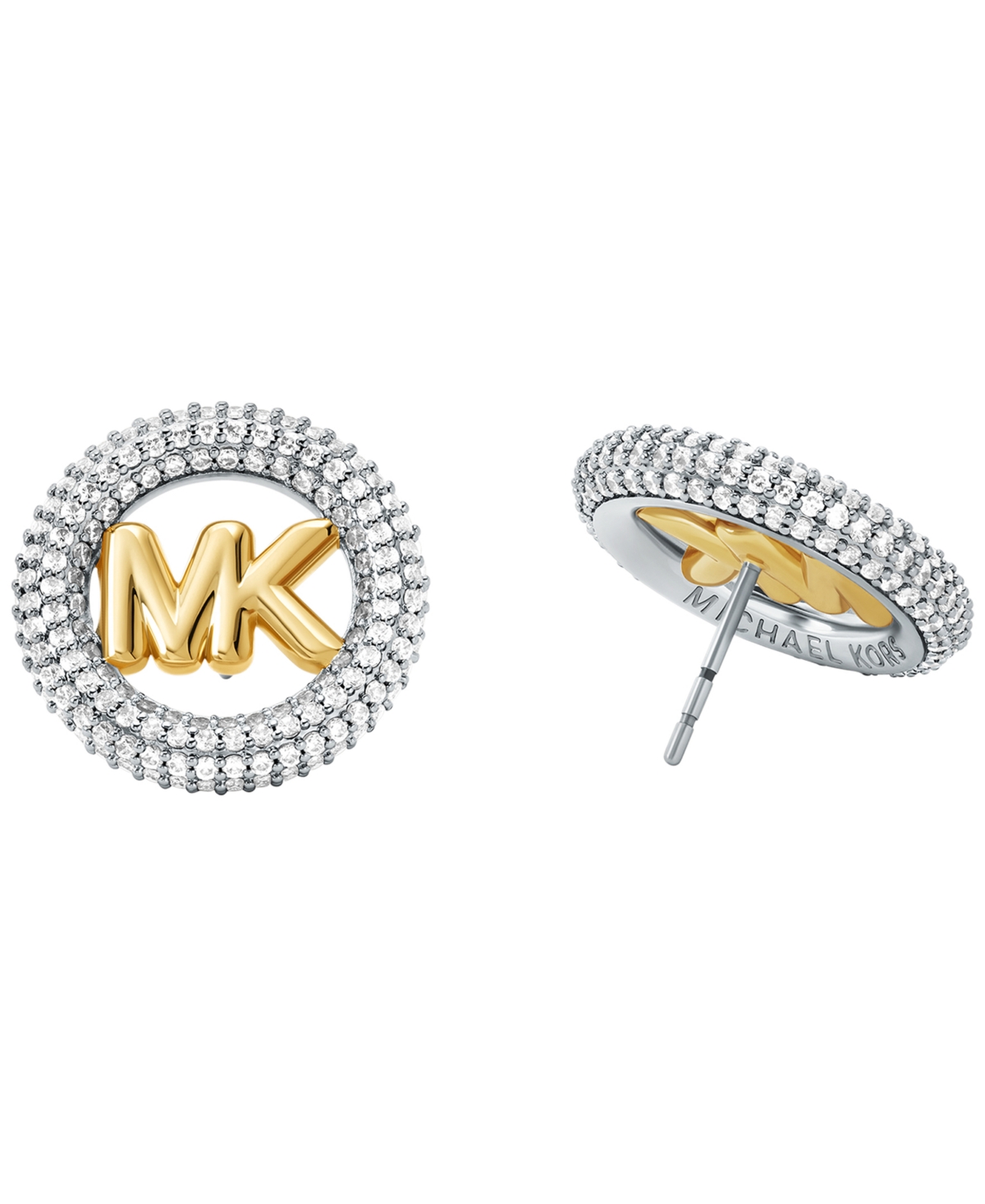 Michael Kors Silver Tone Small Pave Logo Stud Earrings In Metallic