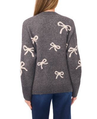 Women's Ribbon Print Pull On Sweater