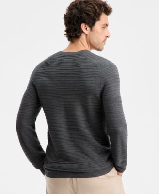 Men's Long-Sleeve Merino Exposed Raglan Textured Crewneck Sweater, Macy's Exclusive