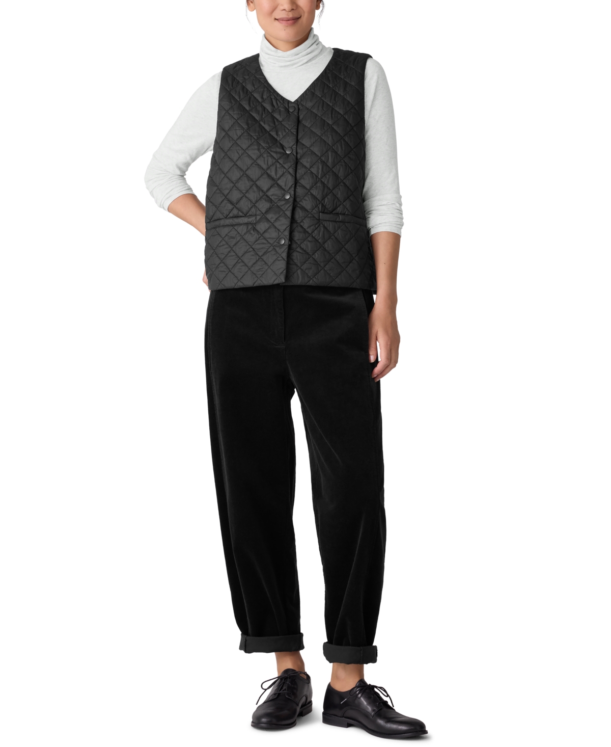 Eileen Fisher V-neck Quilted Vest In Black