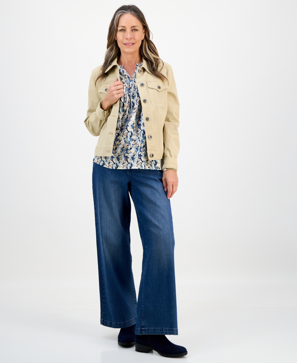 Style & Co Petite Pintuck-Pleat 3/4-Sleeve Top, Macy's Exclusive