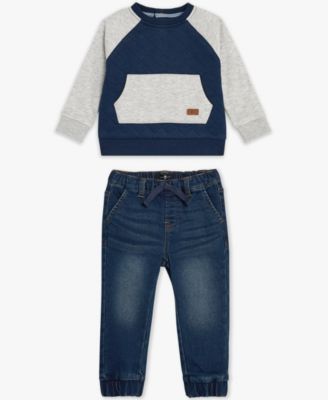 7 For All Mankind - Baby Boys 2-Piece Long Sleeve Sweatshirt and Jeans Set