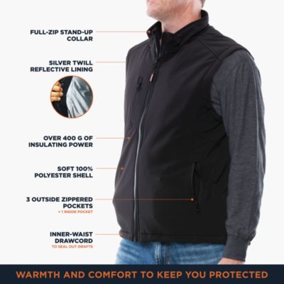 Men's Insulated Softshell Vest - Warm Work Vest, Water-Repellent, Windproof, Lightweight, Durable Cold-Weather Gear