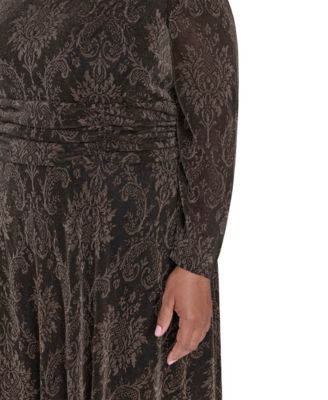 Plus Size Ruched Waist Jewel Neck Midi Dress