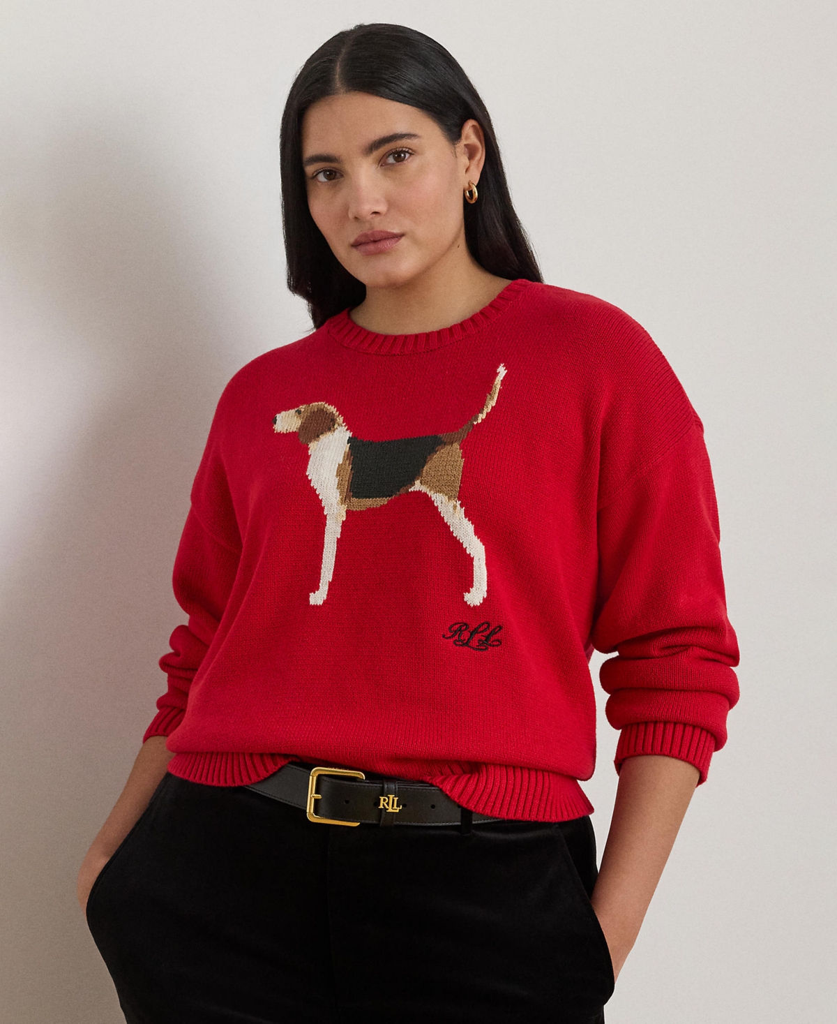 Ralph Lauren Plus Size Intarsia-knit Foxhound Sweater