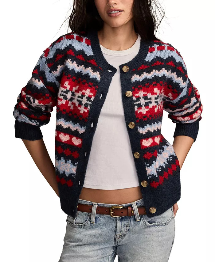Women's Fair Isle Crew Neck Cardigan Sweater