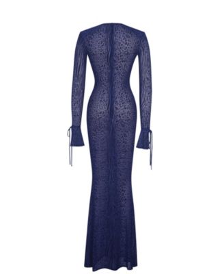 Women's Ilyse Navy V-Neck Plunge Animal Print Mermaid Hem Maxi Dress