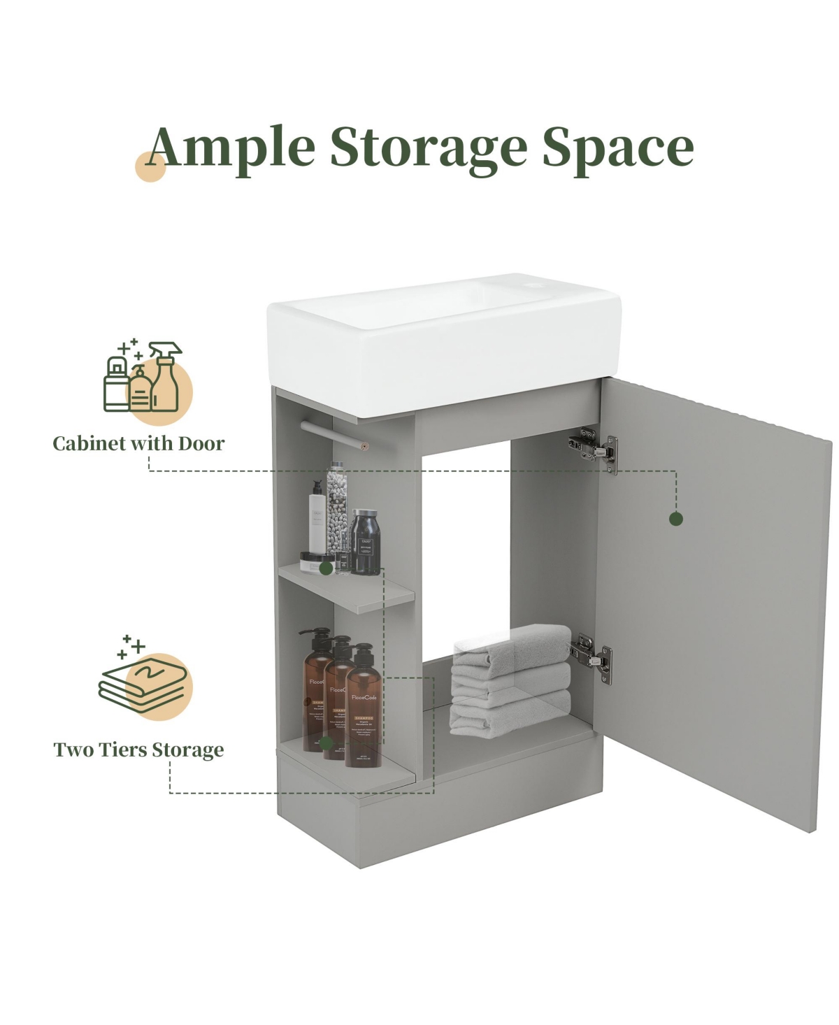 Casainc 18.6" Bathroom Vanity with Sink, Two-Tier Shelf, Left or Right Orientation, Cabinet